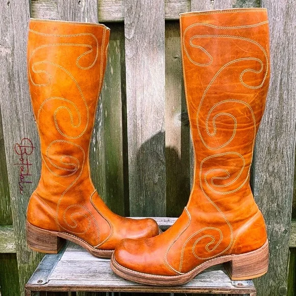 Sold FRYE True Vintage Campus Swirl Embroidery Zippered Tall Knee High Boots 7.5 - Picture 6 of 15